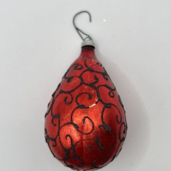 Antique/Vintage Christmas Ornament Teardrop Shaped Mercury Glass Black Mica Red - Picture 2 of 8
